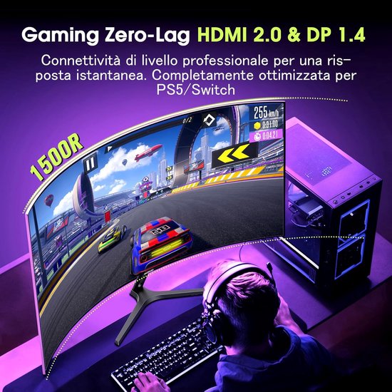 27 Inch Gaming Monitor met 240Hz en QHD - Gebogen Scherm, Snelle Reactietijd, en Adaptive Sync — afbeelding 5