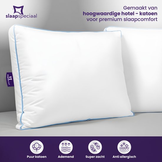 Slaapspeciaal Hoofdkussen - Boxkussen Set van 2 - Hoofdkussen Nekklachten | 50x60x10 cm - Hotelkwaliteit Hoofdkussens - Geschikt voor rug-, zij- en buikslapers - Katoenen Tijk - Navulbaar