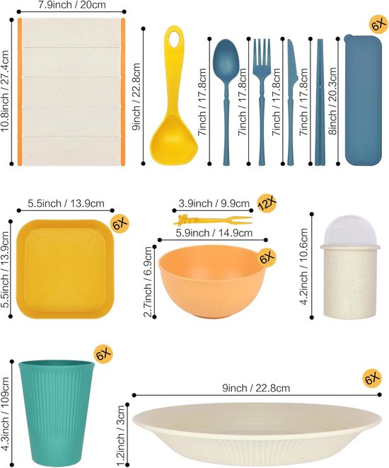 PromoHome 69-delige Outdoor Eetset - Vaatwasserbestendig Camping Servies voor 6 Personen — afbeelding 2
