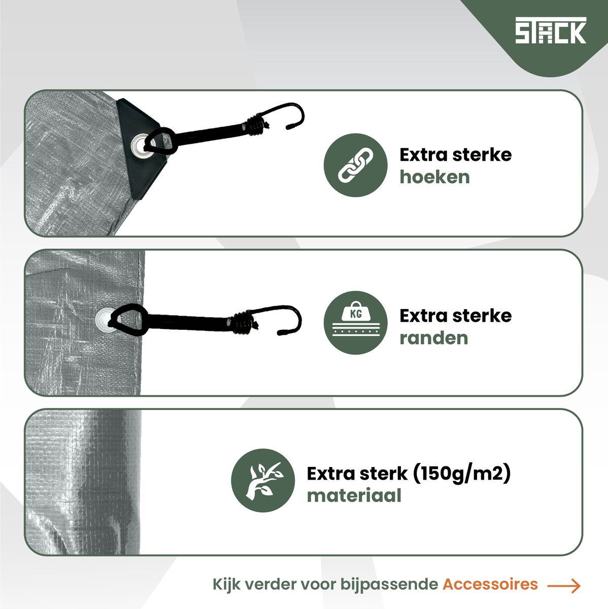 STACK® Extra Sterk Afdekzeil - 2x3m - Grijs - 150G/M2 - Waterdicht Bouwzeil & Zeildoek - Zeil Met Ringen - Beschermhoes & Afdekhoes voor Zwembad,Tuin Set,Motor,Scooter,Fietsen,Aanhangwagen,Scootmobiel,BBQ accesoires - Auto Hoes Bescherming — afbeelding 3