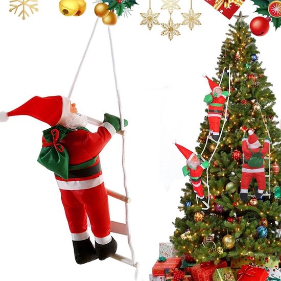 Kerstman op Ladder - 30 cm Decoratie voor Binnen en Buiten