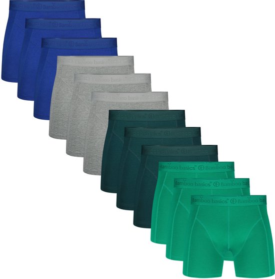 Boxers homme Bamboe Bamboo Basics Rico (lot de 12) - Petrol, Gris chiné, Blauw, Vert - Sous-vêtements homme - Boxers homme jambes longues - Taille L
