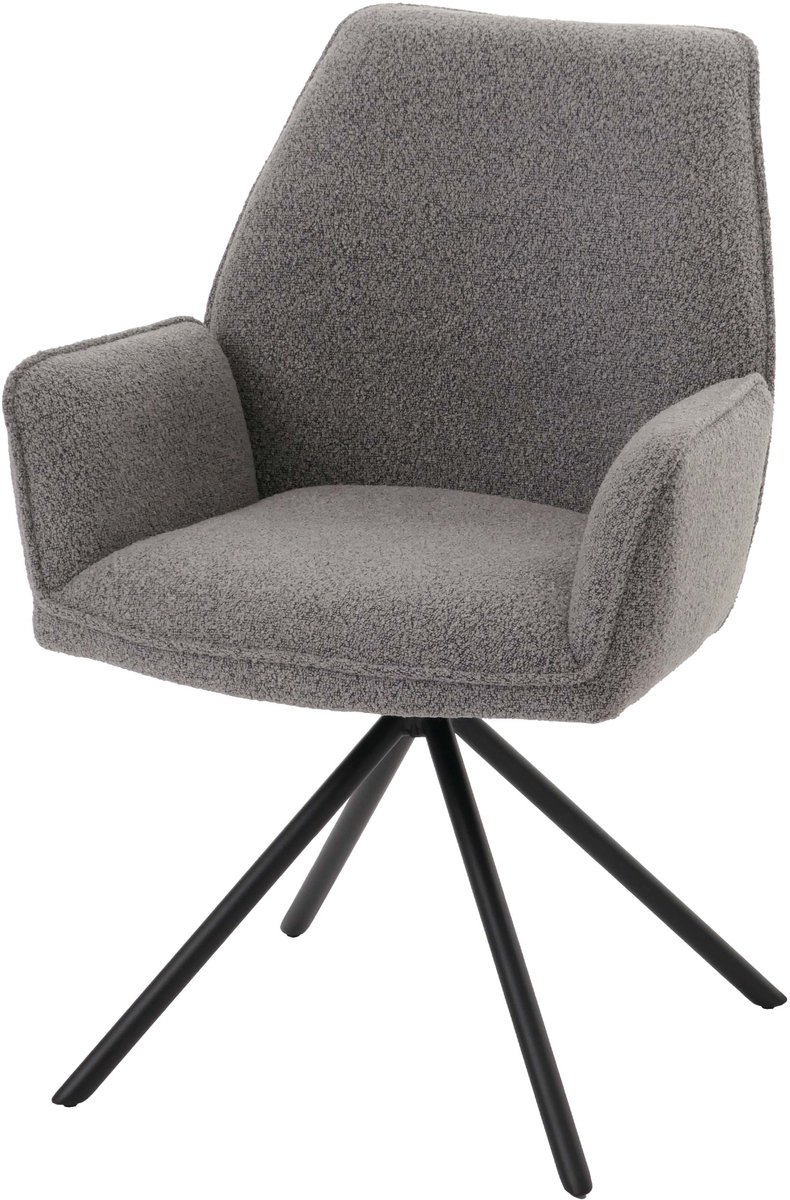 Eetkamerstoel MCW-G67, keukenstoel met armleuningen, draaibaar met automatische terugkeer, stof/textiel bouclé MVG ~ lichtgrijs