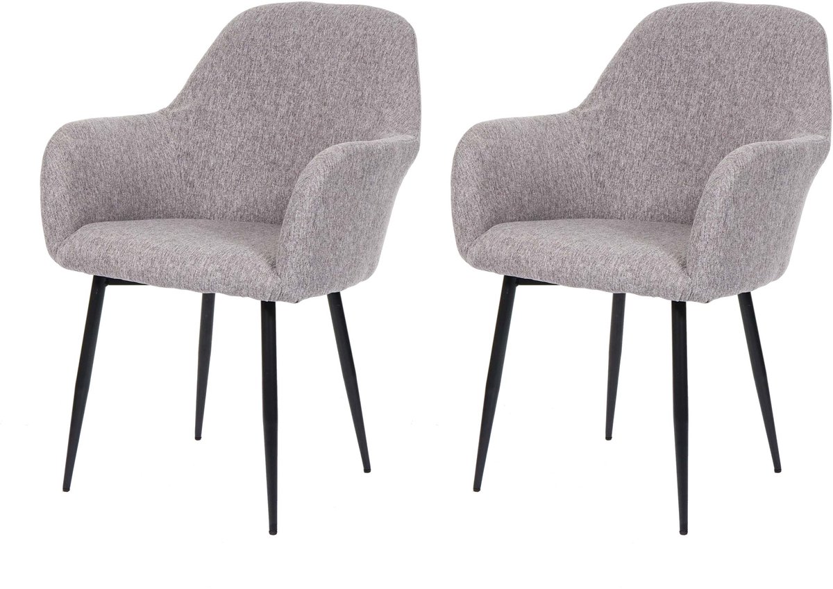 Set van 2 eetkamerstoelen MCW-F18, keukenstoel, retro design ~ stof/textiel grijs, zwarte poten