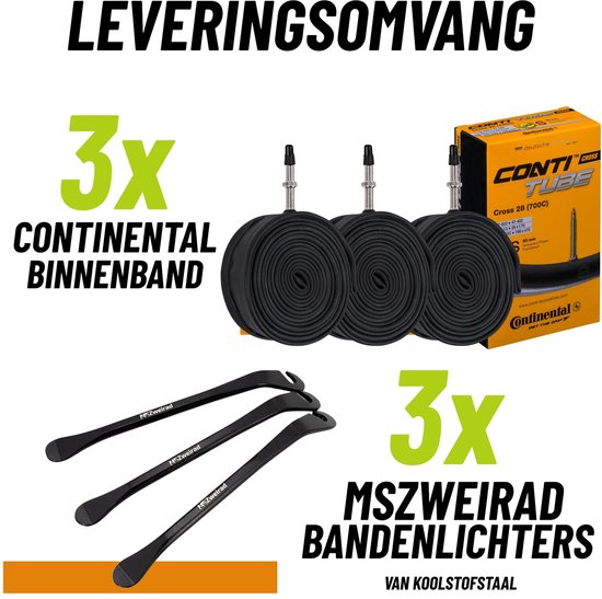 3x Continental Race fietsbinnenband 28 inch 20/25-622/630 SV 42 mm + bandenlichters — afbeelding 5