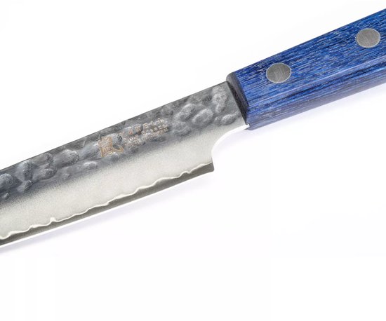 Couteau universel Yaxell BLUE BREEZE – 12 cm – Acier MOVAX – Finition martelée – Bois Pakka Blauw