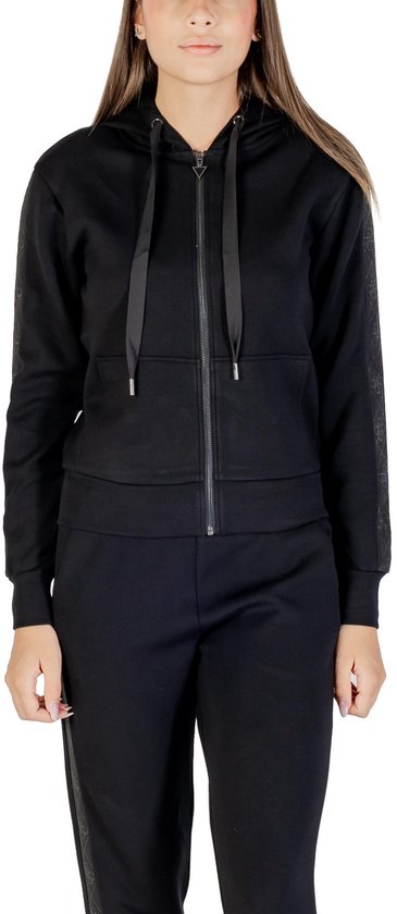 Hooded Zip-Up Sweatshirt with Front Pockets Wo - Black