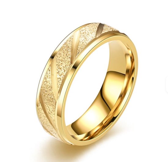 Ring unisexe Jonline |Plaqué or|Ring couleur or avec rayures gravées|7 mm| Design de Luxe Femme Homme|taille 66=21,00 mm.