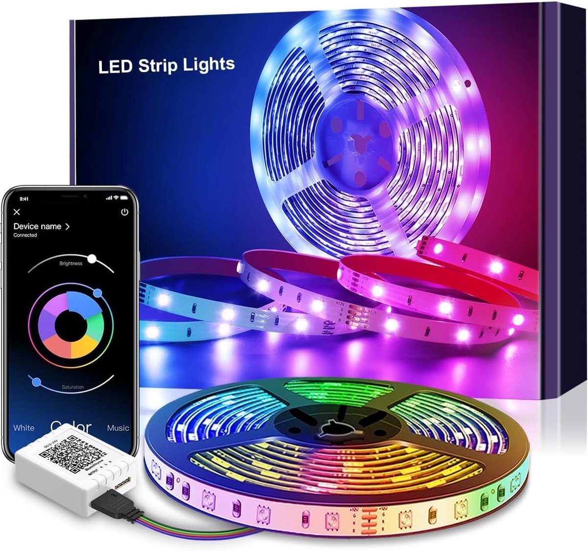 6m RGB LED Strip Chain of Lights with Remote Control Upgrade to 6m Music Sync Color Changing Band Lights for Lighting