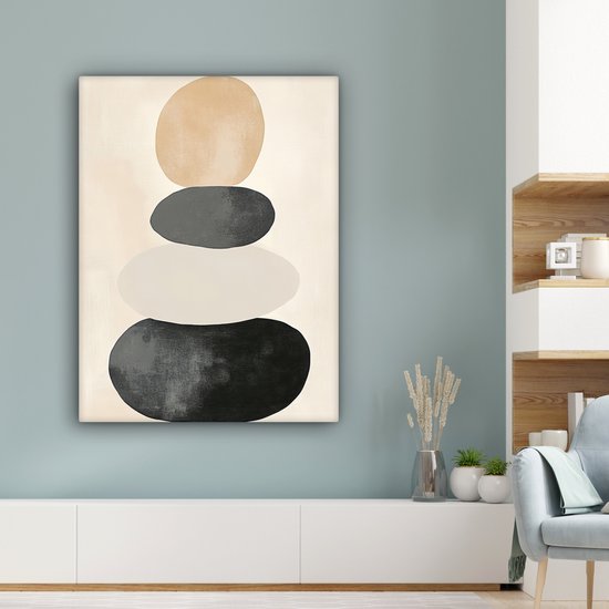 Canvas schilderij 90x120 cm - Exclusieve wanddecoratie Japandi - Wabi sabi - Beige - Muurdecoratie woonkamer - Slaapkamer decoratie - Kamer accessoires - Schilderijen op canvas