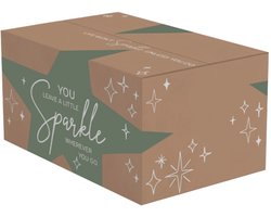 Lege kerstpakketdoos Sparkle groen 390 x 290 x 232 mm - pak met 15 stuks | kerstdoos | kerst geschenk | geschenkdoos | kerstdoos leeg