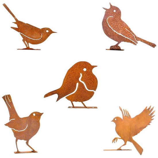 5 Vogels en Métal - Décoration murale Vogel Branche - Décoration de jardin Extérieur - Décoration Automne - Sculpture Ajourée - Convient pour Terrasse - Décoration de jardin et Paysage