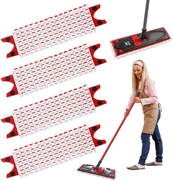 Microvezeldoeken Geschikt voor Vileda Ultramax XL Vloerwissers - 4 Stuks - Dweildoeken - Microvezel - Vervangende Overtrek - Dweilhoes - Wasbaar - Dweilpads - Herbruikbaar - Geschikt voor alle Harde Vloeren en Wasmachines - 51 x 14 cm