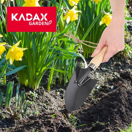 KADAX Metalen tuinschep, smalle bloemenschep met comfortabele greep van hout, plantentroffel, tuinspatel voor planten (kant, zwart) van Merkloos	 — afbeelding 3