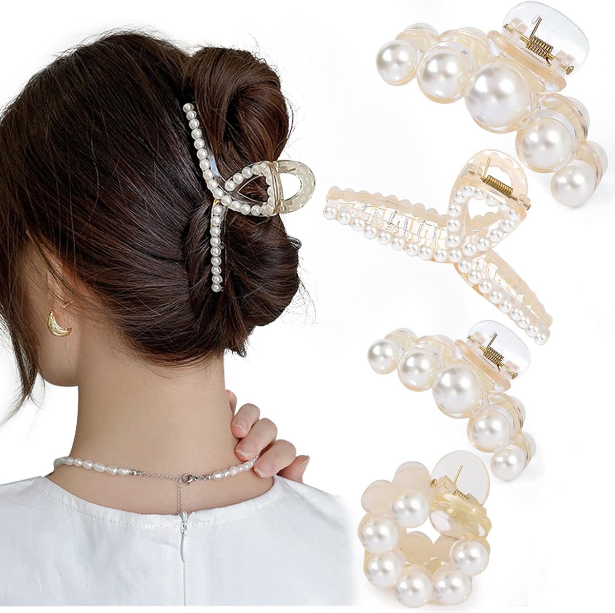 4 stuks parelhaarspelden voor vrouwen en meisjes, haarklemmen voor dik en dun haar, modieuze haaraccessoires voor feesten en bruiloften, antislip haarspeldjes, haarspeldjes voor dames en meisjes - Cyslmuk®