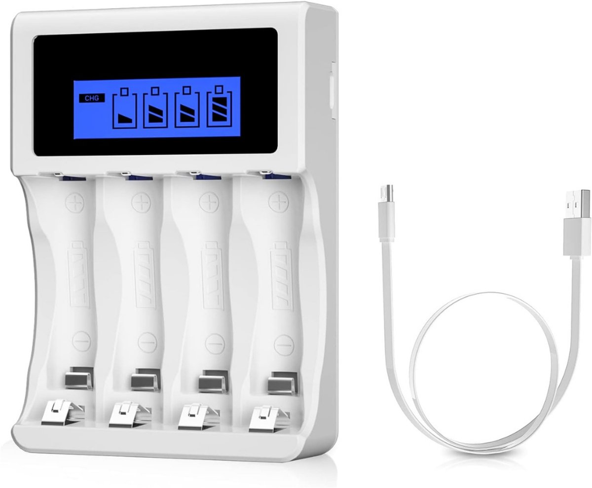 MMM® Batterijlader - Oplaadbare Batterijen aa - Batterij - 4 Slots - LCD-Scherm