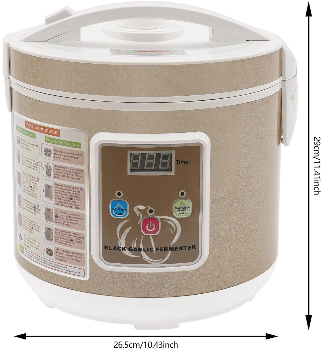 90W 12-15 Dagen Automatische Zwarte Knoflook Fermentator - Intelligente Fermentatiemachine - Groot Capaciteit 1.1 Gal - Aluminium & Plastic - Modern Rond Design - Temperatuur 30-85℃ - EU Stekker - Energiezuinig - Gezond & Smaakvol