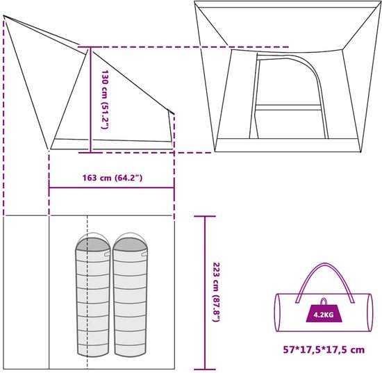 vidaXL - Tent - Blauw - 223 - x - 163 - x - 130 - cm van Vidaxl — afbeelding 3