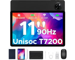 DOOGEE Tab A9 Pro+ Android 15-tablet met toetsenbord 11-inch scherm + 90 Hz verversingssnelheid 6 GB RAM + 128 GB opslagruimte 8580 mAh-batterij Octa-Core T7200-processor 13 MP-camera,Zwart