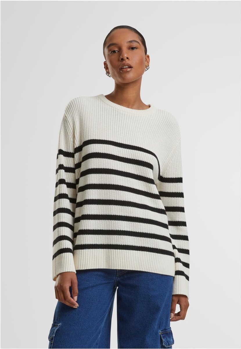 Urban Classics Ladies Rib Striped Sweater Gebreide trui gebroken S Wit