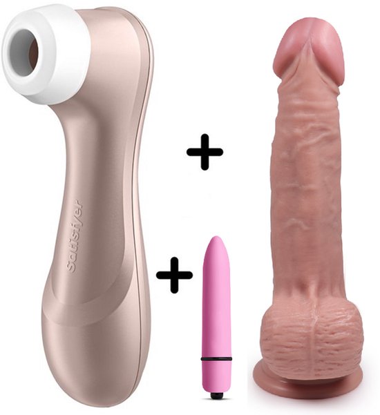 Satisfyer Pro 2 + Handfull Dildo + Ivy Lux Bullet Vibrator – Luchtdruk Vibrator & Clitoris Stimulator – 2-in-1 Seksspeeltjes Set voor Vrouwen – Waterdicht & Fluisterstil