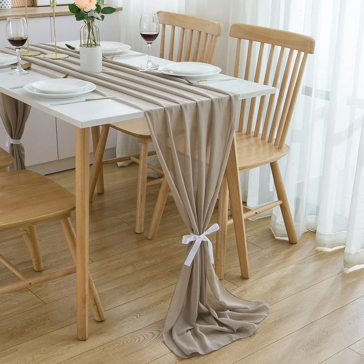 Tafelloper Chiffon - Voor bruiloften - Kameelkleurig - 70x420 cm