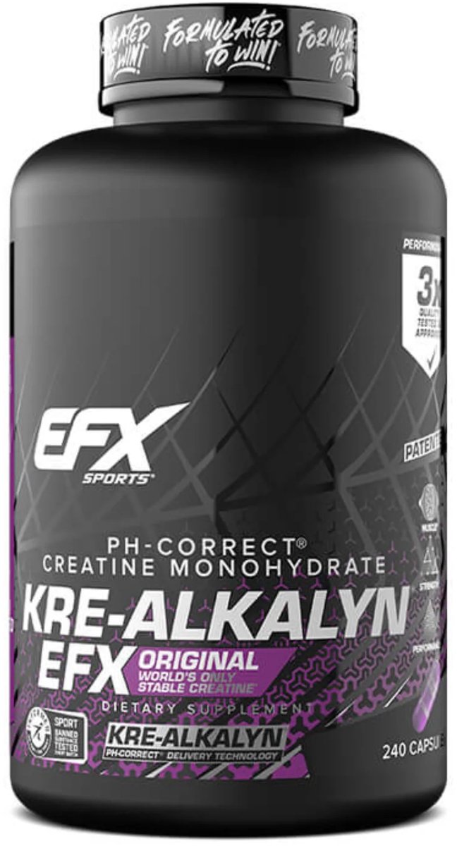 EFX Sports - Kre-Alkalyn – pH Gebufferde Creatine Capsules 1500 mg – Supplement voor Spieropbouw, Kracht & Uithoudingsvermogen – 120 Capsules