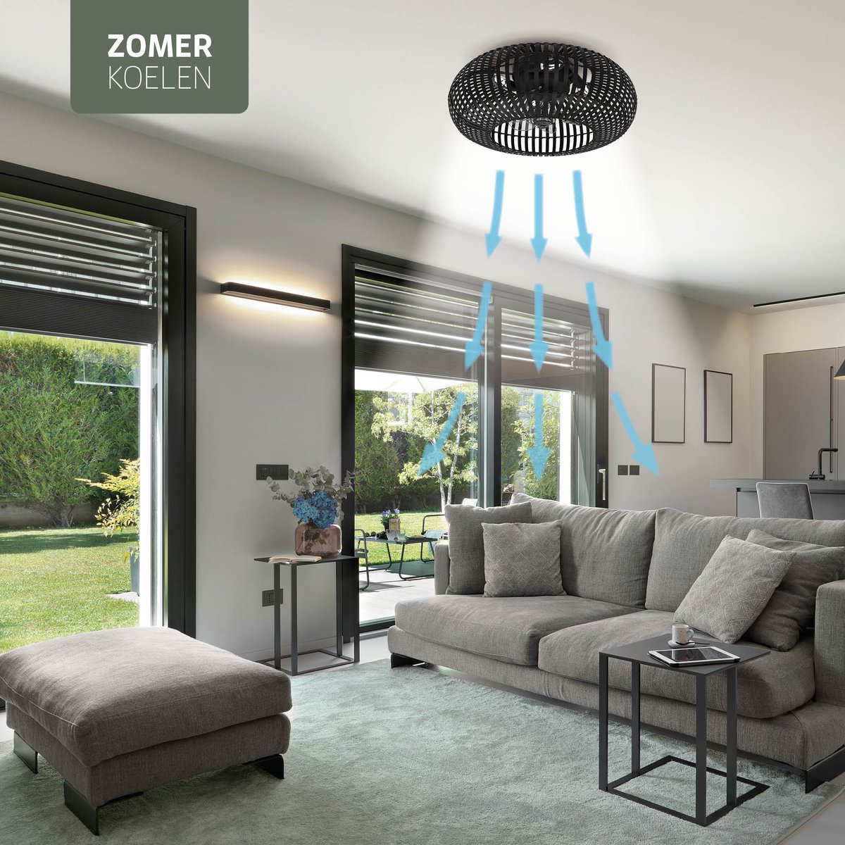 Varin Smart Plafondlamp met ventilator - Bamboe Zwart thumbnail 5