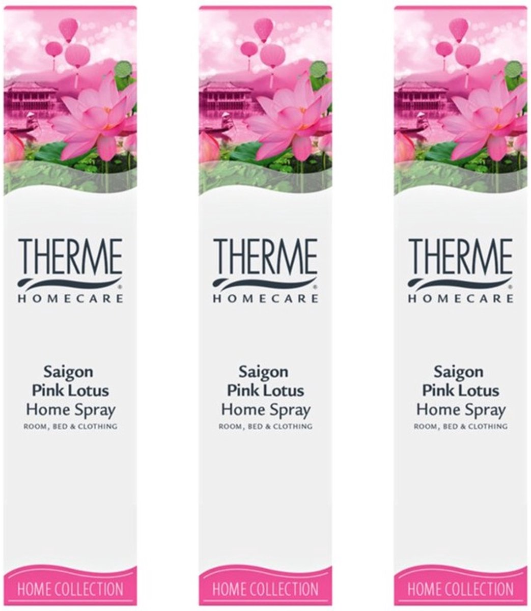 Therme Interieurspray Saigon Pink Lotus - Voordeelverpakking 3 x 60 ml - Huisparfum - Textielverfrisser