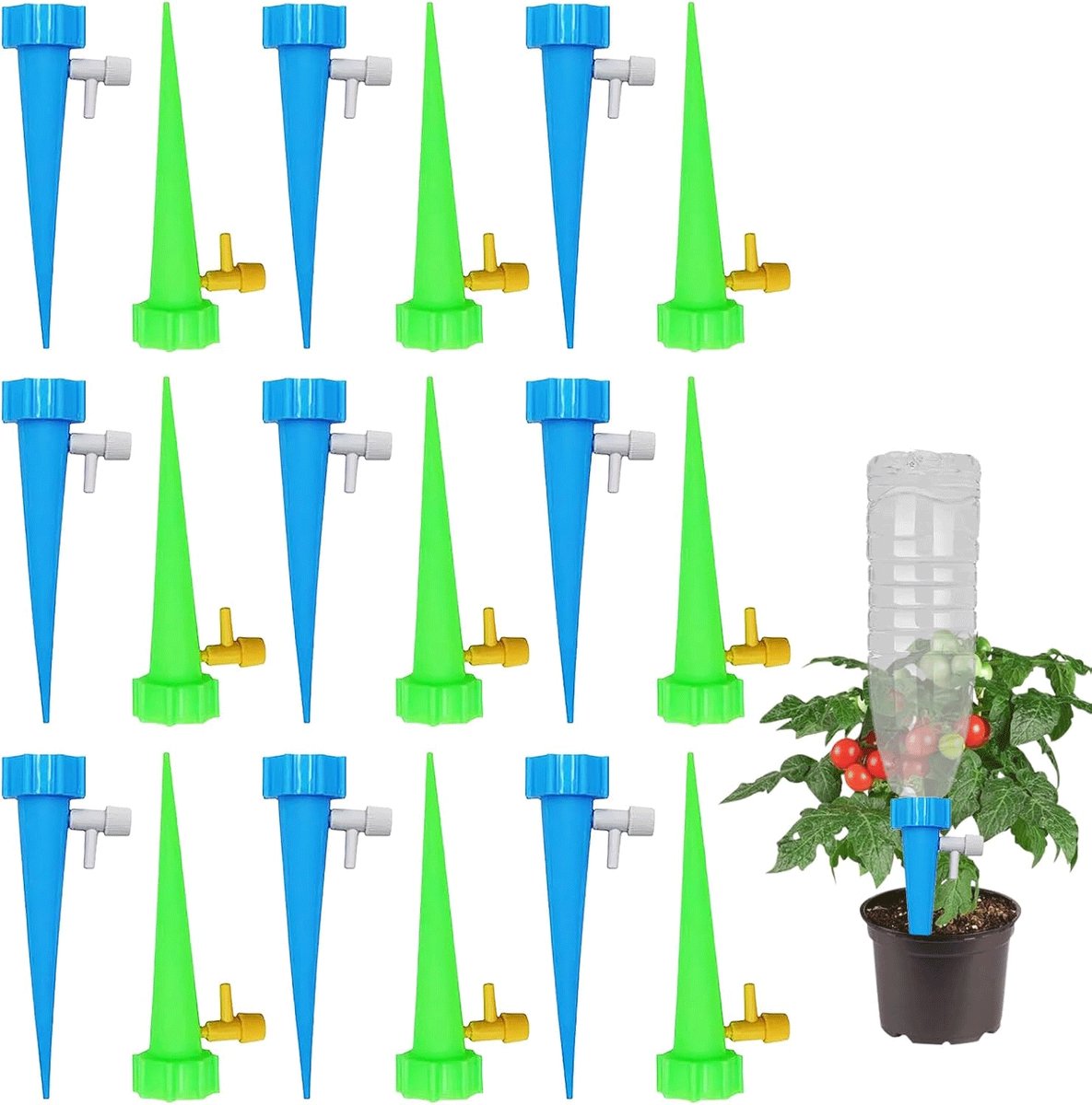 18 stuks waterdruppelaars - Automatisch bewateringssysteem voor planten - Bewateringssysteem voor planten - Automatisch waterregelsysteem met langzaam vrijkomende klep - Blauw en groen