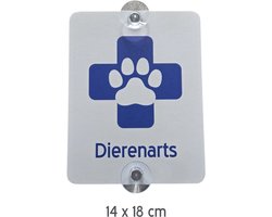 Autobord | "Dierenarts" | 14 x 18 cm | + 2 zuignappen | Tijdelijk label autoraam | Autoruit | Dieren | Veterinair | Veearts | Medische assistentie | Tijdelijk parkeren | Eerste hulp | Diergeneeskundige | 1 stuk