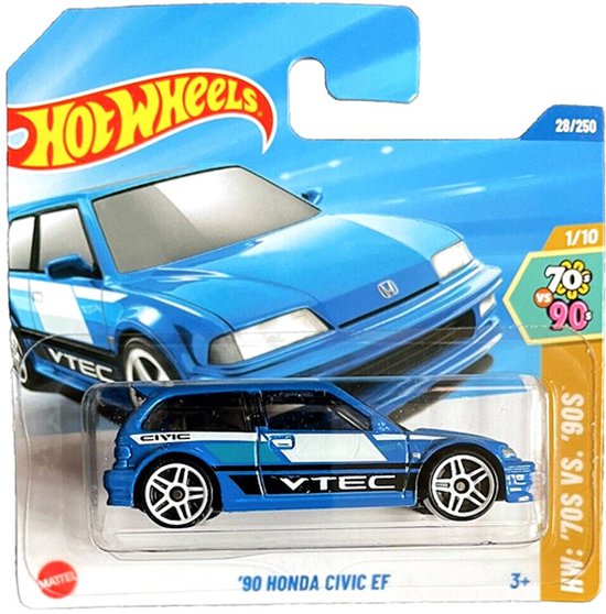 HOT WHEELS HONDA '90 CIVIC - EF V-TECH BLUE WHITE 28/250 - 1:64 HW '70S VS '90S (HYW81-N521) SHORT CART