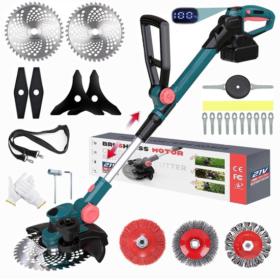 Accu Grasmaaier - 750W Elektrische Grastrimmer met Onkruidborstel - Trimmer Compatibel met 18V Makita Accu's (Zonder Accu & Oplader) - 5-in-1 Borstelloze Onkruidverwijderaar met Onkruidborstel en Staalborstel