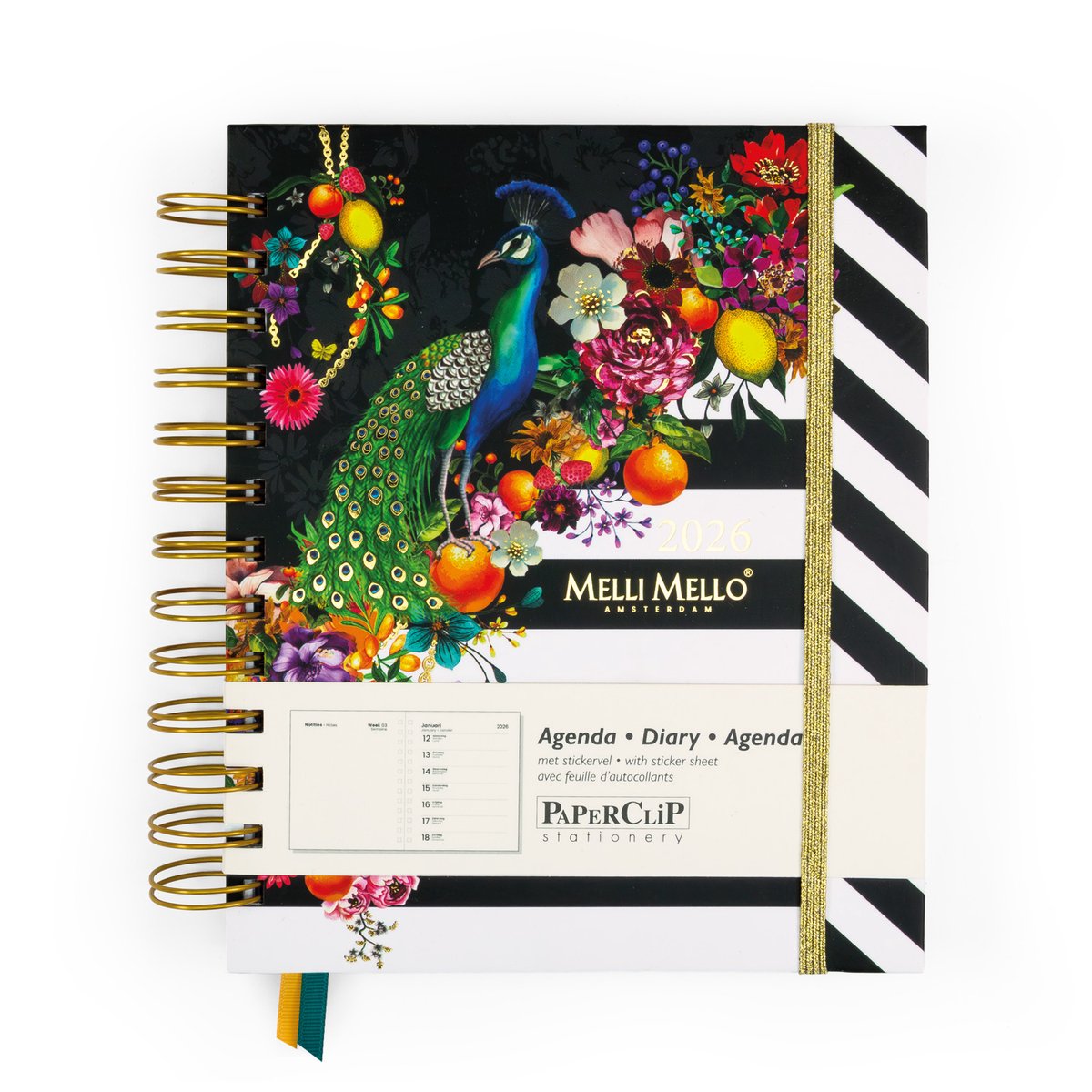 Melli Mello - Peacock Fiesta Bureau Agenda 2026 - 19x15,5 cm - Inclusief Stickervel