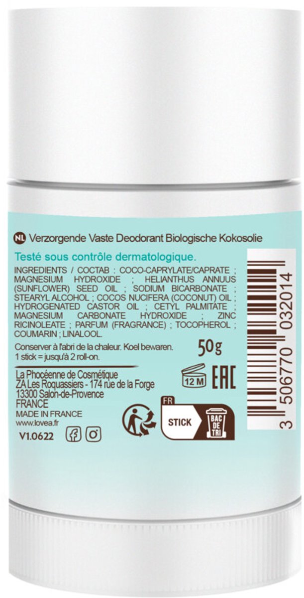 Lovea Solid Deodorant Organic Coconut Oil - 4 x 50 gr - Voordeelverpakking