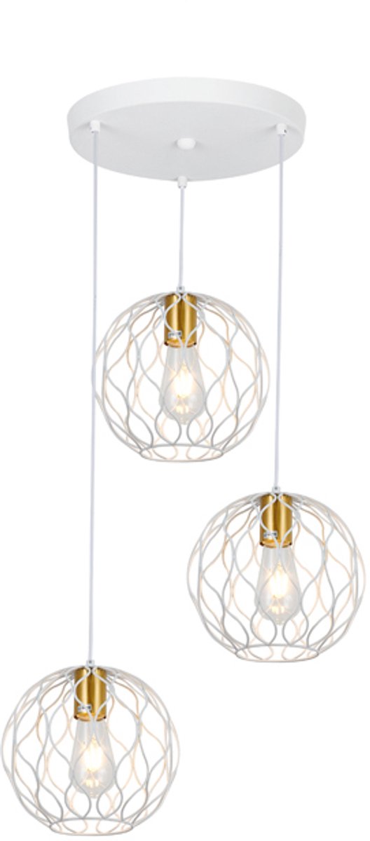 ONDA pendel 3x E27 wit + geborsteld goud