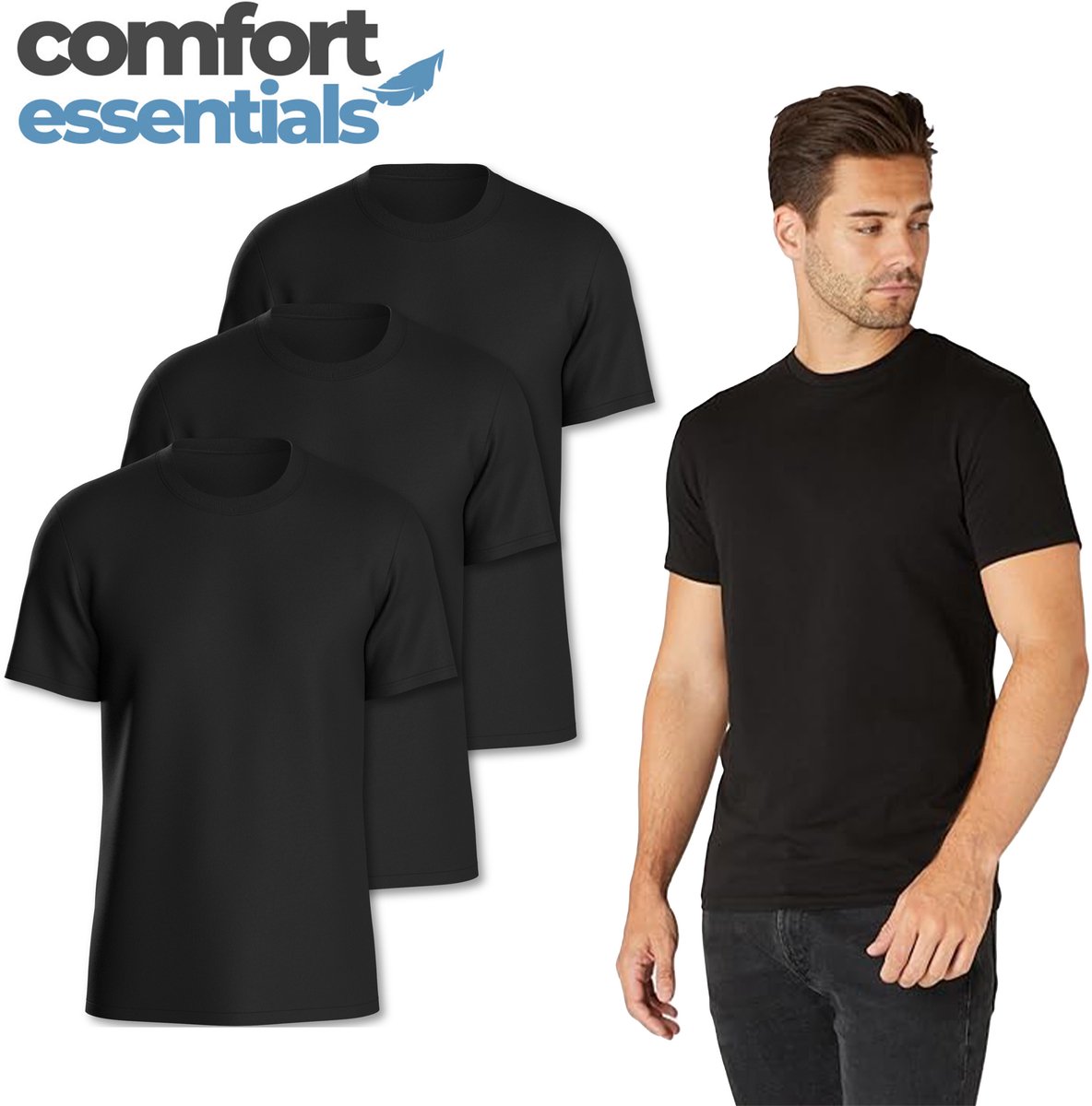 Comfort Essentials -T Shirt Heren - 3 pack XL - Zwart -T Shirts Heren - Katoen - Overshirt Heren - Casual Fit