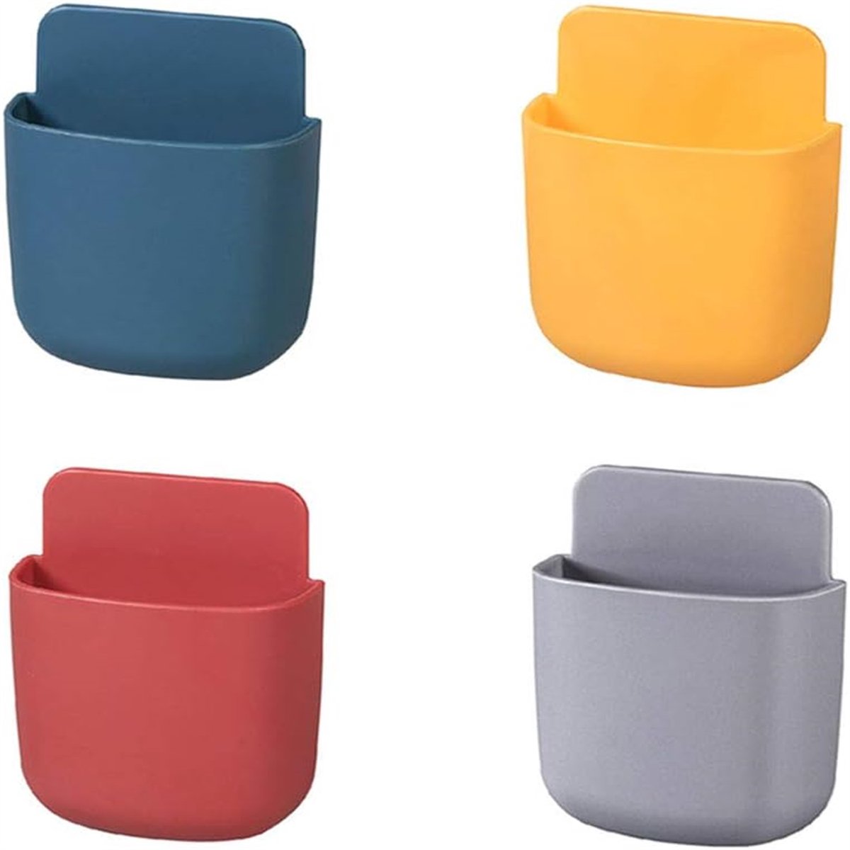 Peysaitr - Wand Organizer – Zelfklevend – Muurbevestigde Opbergdozen – Voor Afstandsbediening & Telefoon – PP Materiaal – Geel/Rood/Blauw/Grijs – 11,5x9 cm – 4-delige Set
