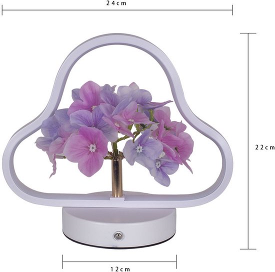 Nachtlampje - Bureaulamp - Nachtlampje kinderen - LED Tafellamp Wolk met Hortensia - 3-Kleuren Licht (Wit/Warm/Natuurlijk) - USB Oplaadbaar - Dimbaar & Touch-Bediening - Decoratieve Nachtlamp (24×12×22 cm) van Mylily's Choice — afbeelding 5