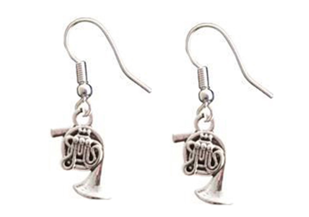 Music Gifts - Oorbellen horn, zilver - Muziek design - 2cm haakjes