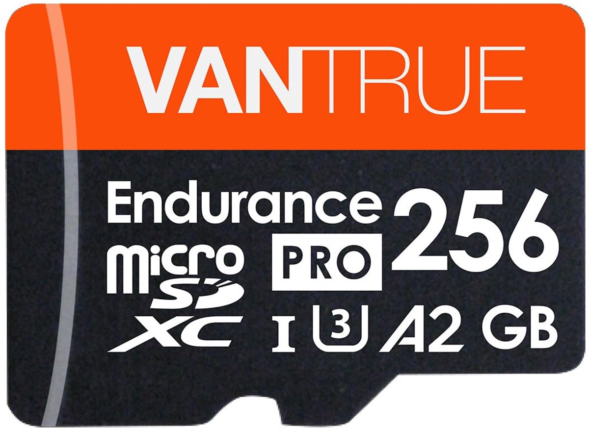 Vantrue 256GB microSDXC UHS-I U3 4K UHD Video Bewakings-SD-kaart met Hoge Snelheid en Adapter voor Dashcams, Bodycams, Actioncamera's en Bewakingscamera's