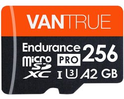 Vantrue 256GB microSDXC UHS-I U3 4K UHD Video Bewakings-SD-kaart met Hoge Snelheid en Adapter voor Dashcams, Bodycams, Actioncamera's en Bewakingscamera's