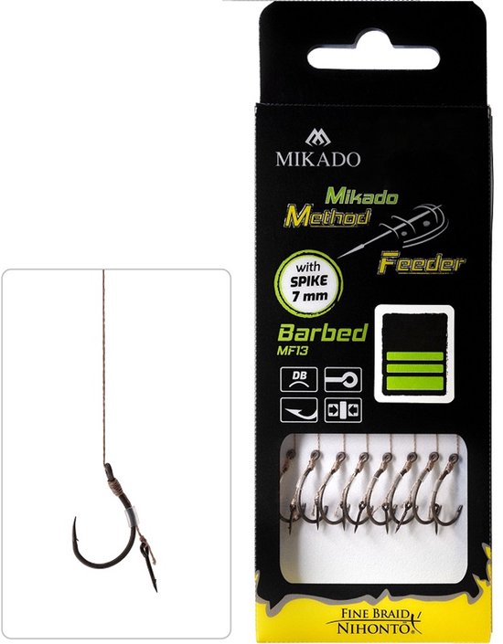 Mikado MF RIG NO 10 DB – Method feeder avec pique – Hameçon ardillon – Tressé 0– 10 cm – 8 pièces – Prêt à l'emploi – Pêche au feeder