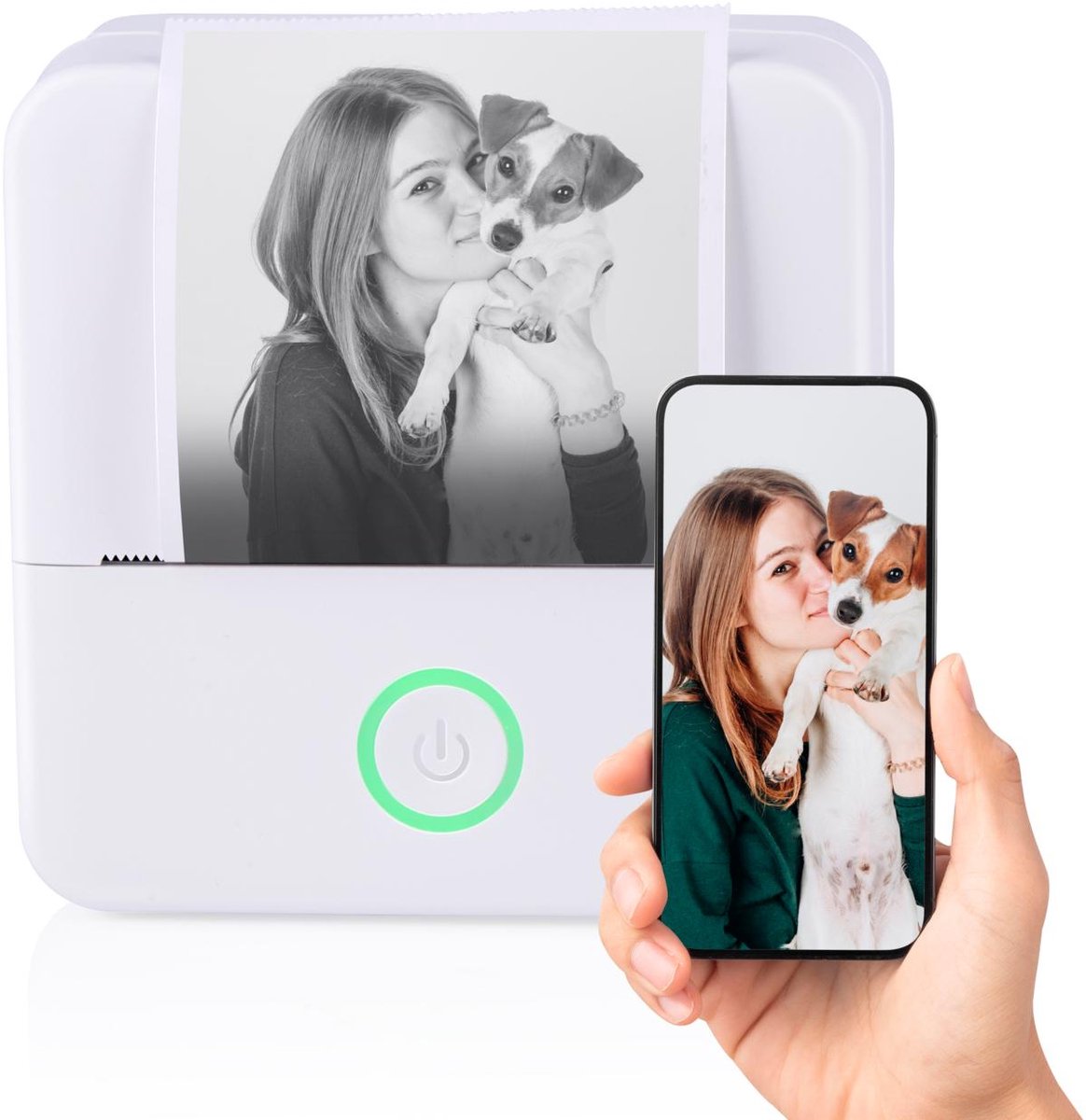 Mini Bluetooth Printer – Draadloze Thermische Printer Smartphone – USB-C Oplaadbaar – Incl. Printpapier – Compacte Printer voor Foto’s en Notities – 8,5 x 8,5 x 4,5 cm – Wit