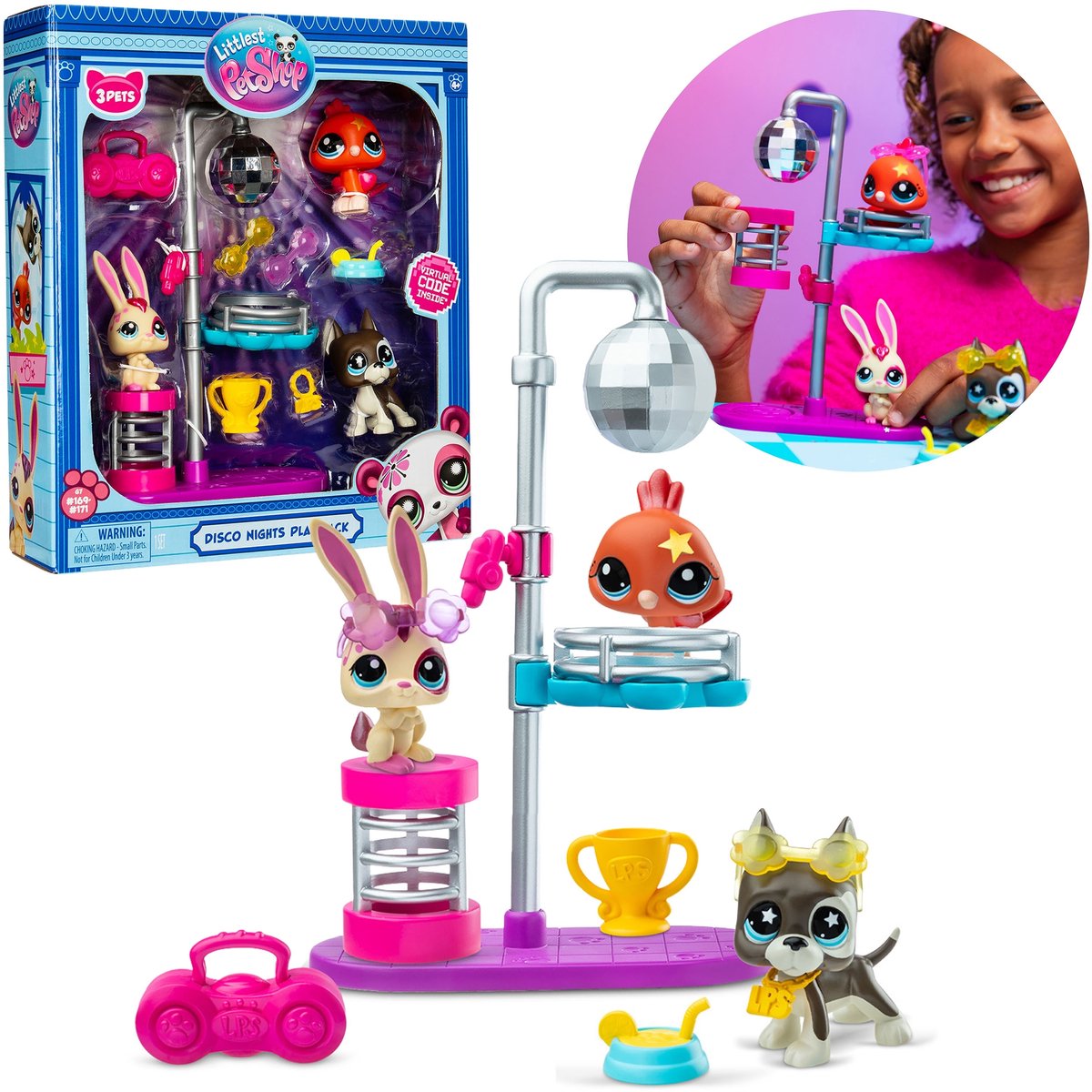 Littlest Pet Shop Disco Night figuren set, dieren + accessoires, beweegbare verzamelbare figuren 4+
