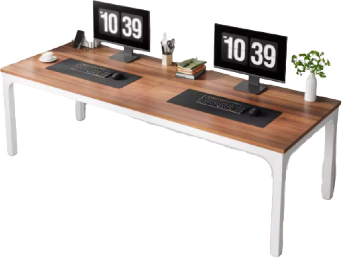 Happiq Computerbureau Milano - Voor 2 Personen - 200cm - Walnut - Voor thuis of werk - Hout en metaal Wit