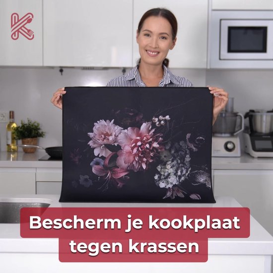 KitchyMist Inductie Beschermer 60x52 cm - Gouden Bladeren - Kookplaat Beschermer - Afdekplaat voor Kookplaat - Inductie Mat - Spatscherm Achterwand Keuken