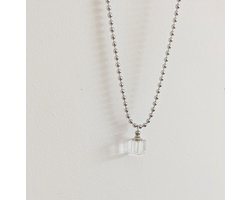 Chirurgisch staal ketting, 50 cm en glas kubus hanger voor as