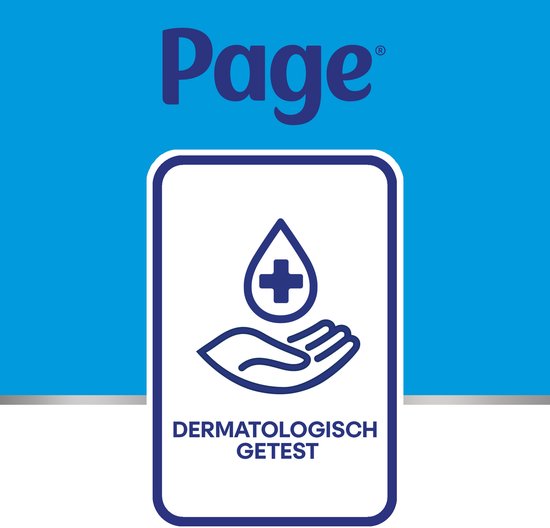 Page logo met een hand en een druppel met kruis. Dermatologisch getest.