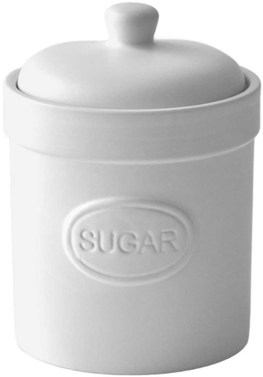 Bia steengoed voorraadpot voorraadbus mat voor suiker wit 12 x 16 cm White Matte storage jar for Sugar
